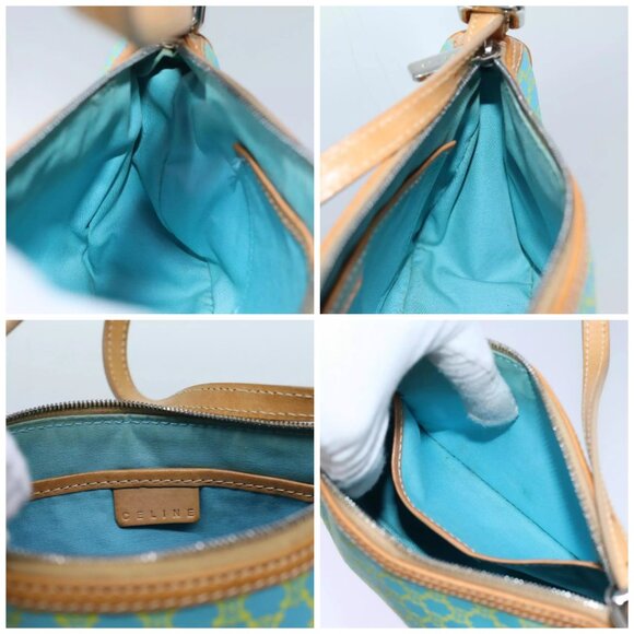 CELINE Macadam Canvas Accessory Pouch Light Blue Yellow Brown Auth - Picture 15 of 16